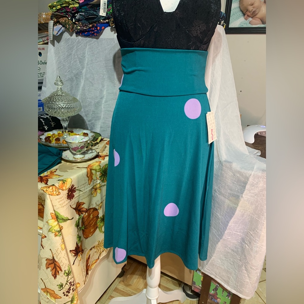 Lularoe Azure Blue Green Purple Polka Dot Skirt